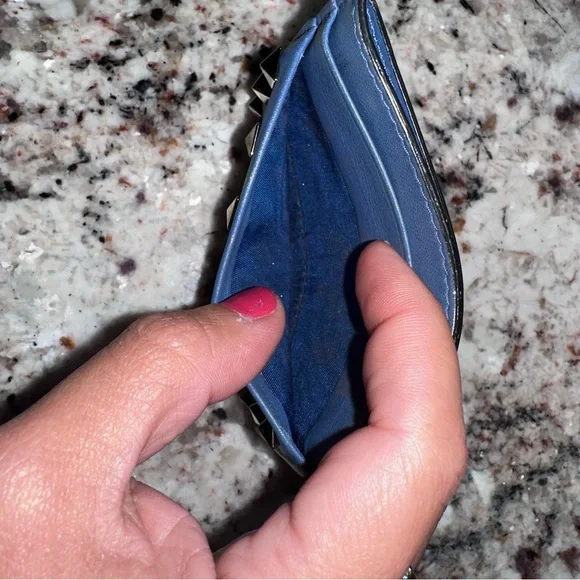 Valentino Blue Card Holder with Stud Accents - Picture 6 of 6